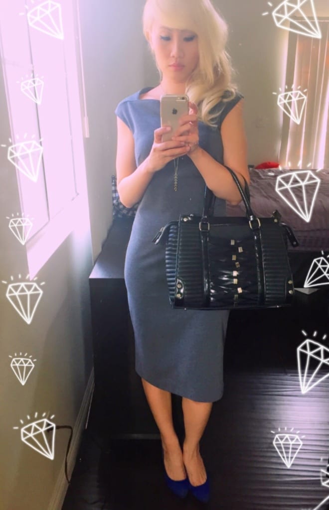 Le Tote Gray Shift Dress Styled